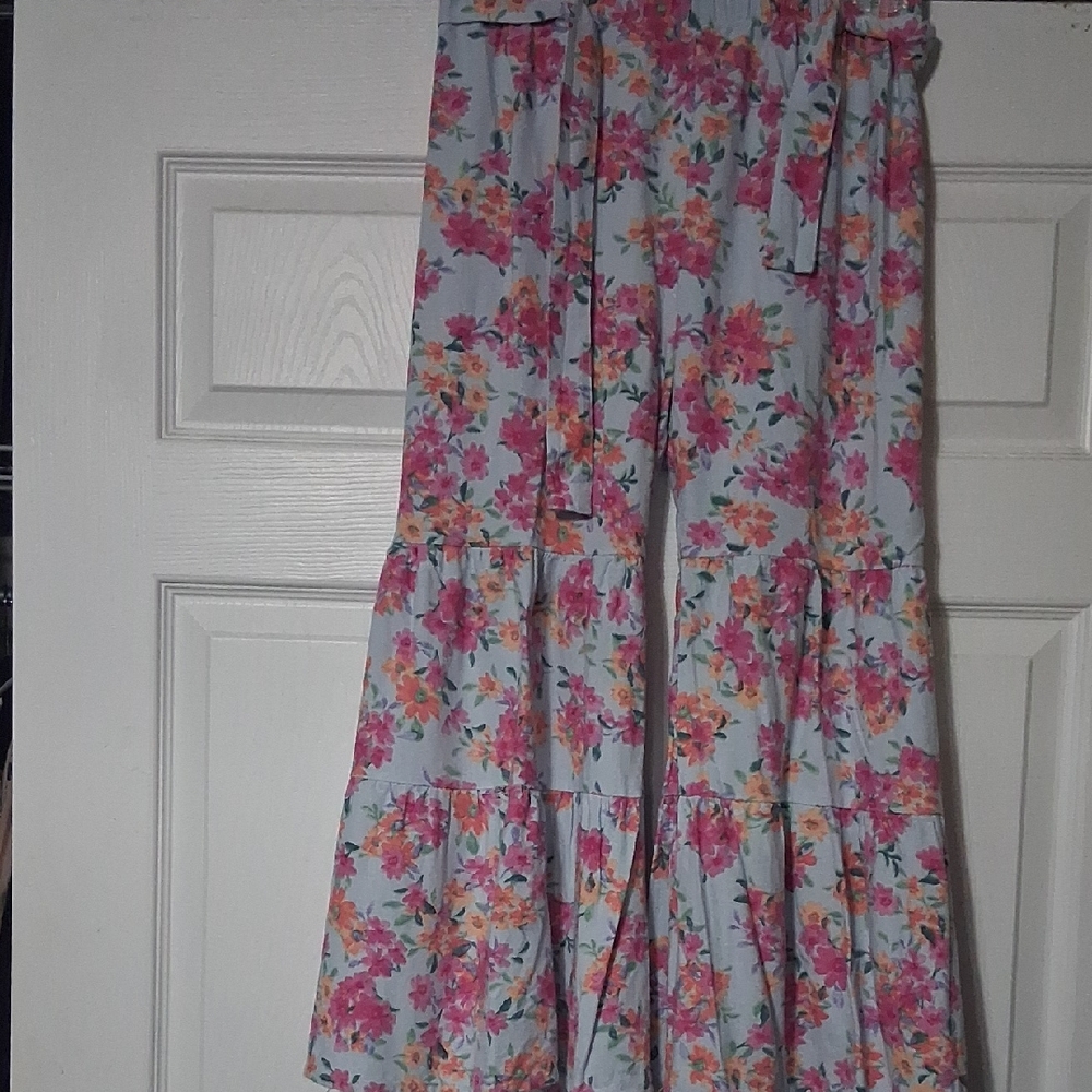 Rare Editions Pants Floral Kids Casual - Pink Blue Sz 8 Girl Beĺlbottoms
